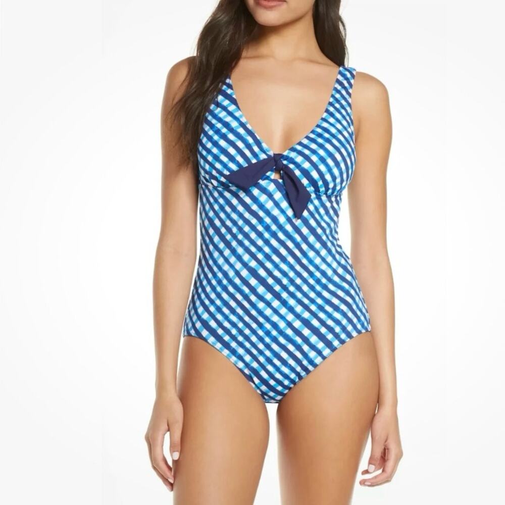 TOMMY BAHAMA Gingham Reversible One-Piece Swimsuit Women’s Size 14